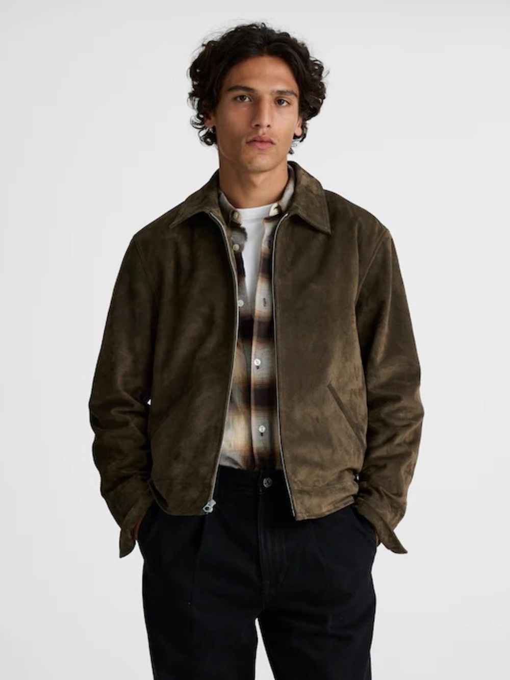 NWT Madewell Zip-Front Jacket in Suede Leather Expedition Green Size M